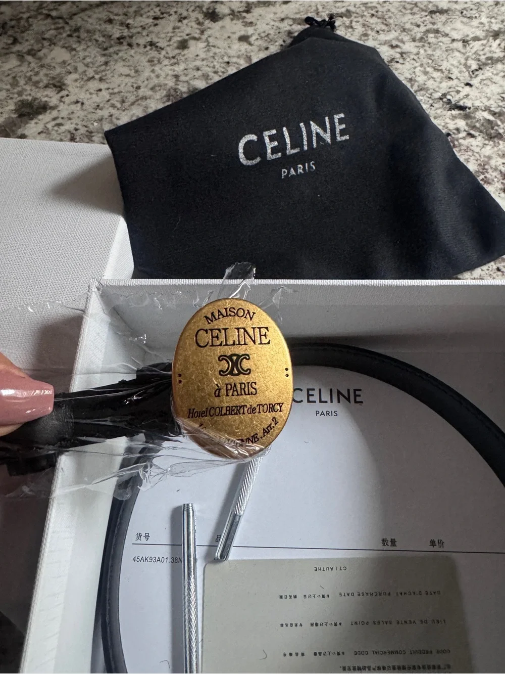 Celine Black Leather Belt with Gold Medallion